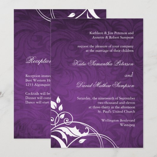 Classy Paars Wedding Invitation Kaart (Voorkant / Achterkant)