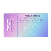 Classy Paarse & Blauwe Bokeh Star Monogram Adres Etiket (Voorkant)
