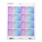 Classy Paarse & Blauwe Bokeh Star Monogram Adres Etiket (Full Sheet)