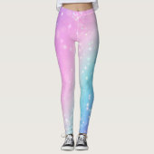 Classy Paarse & Blauwe Bokeh Ster, Naam of Bericht Leggings (Voorkant)