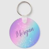 Classy Paarse & Blauwe Bokeh Ster, Naam of Monogra Sleutelhanger (Achterkant)