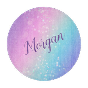 Classy Paarse & Blauwe Bokeh Ster, Naam of Monogra Snijplank