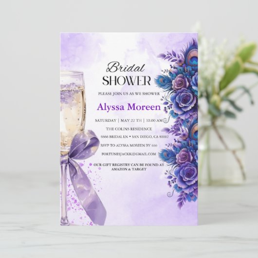 Classy Paarse Bloemen en lint Vrijgezellenfeest Kaart (Staand voorkant)