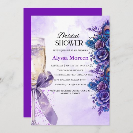 Classy Paarse Bloemen en lint Vrijgezellenfeest Kaart (Voorkant / Achterkant)