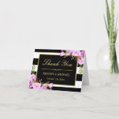 Classy Paarse Bloemmotief Zwart Witte Strepen Dank Bedankkaart (Voorkant)