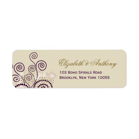 Classy Paarse Boho Spiralen Bruiloft Adres Label (Voorkant)