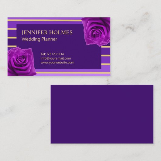Classy Paarse Gouden Strepen Roos Visitekaartje (Voorkant / Achterkant)