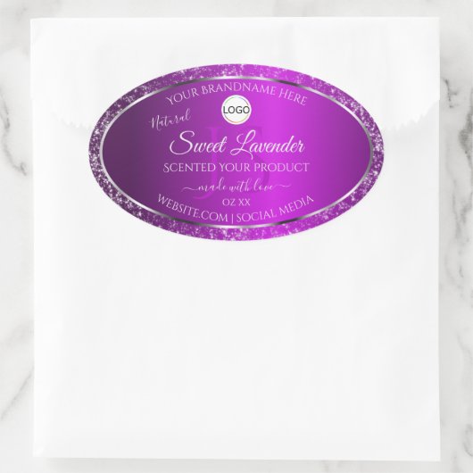 Classy Paarse Logo Initialen Glitter Product Label (Tas)