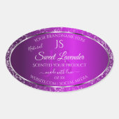 Classy Paarse met Glitter Initialen Productlabels Ovale Sticker (Voorkant)