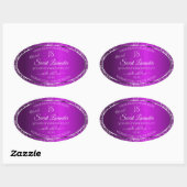 Classy Paarse met Glitter Initialen Productlabels Ovale Sticker (Vel)