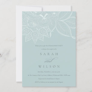 Classy  Paisley Dusky Blue Verloving Invite Bedankkaart