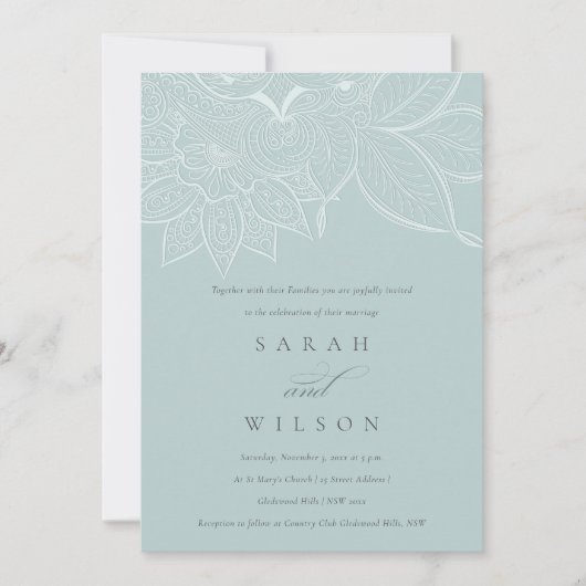 Classy  Paisley Dusky Blue Wedding Invite Bedankkaart (Voorkant)