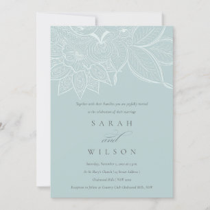 Classy  Paisley Dusky Blue Wedding Invite Bedankkaart