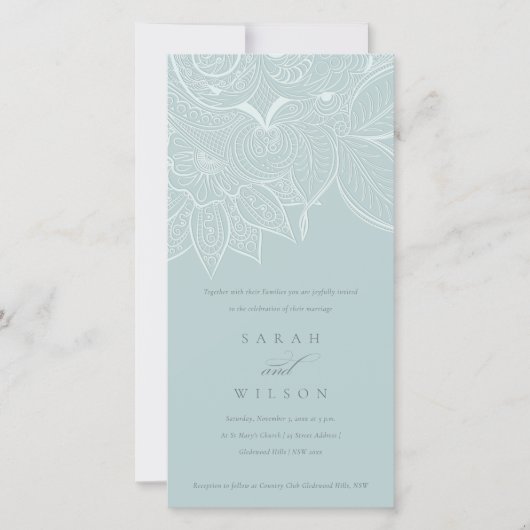 Classy Paisley Dusky Blue Wedding Invite Bedankkaart (Voorkant)