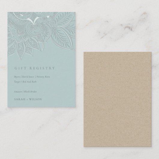 Classy  Paisley Dusky Blue Wedding Registry Informatiekaartje (Voorkant / Achterkant)