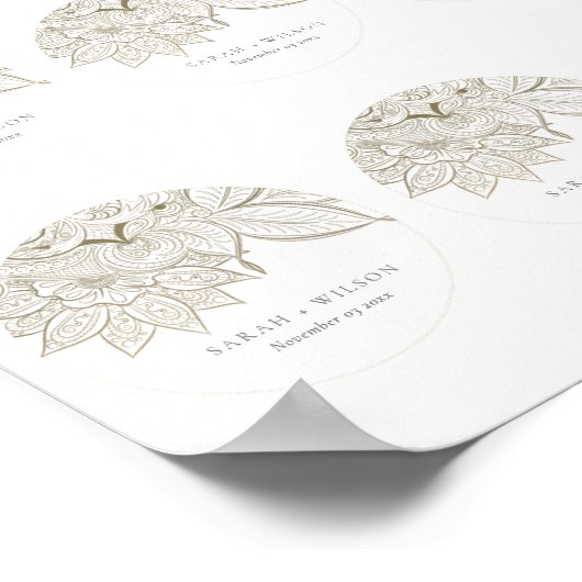 Classy Paisley Ivoor Goud Bruiloft Labels Poster (Hoek)
