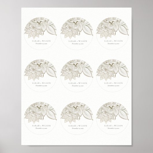 Classy  Paisley Ivoor Goud Bruiloft Labels Poster (Voorkant)