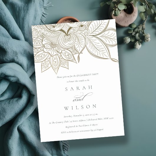 Classy  Paisley Ivory Gold Verloving Invite Bedankkaart