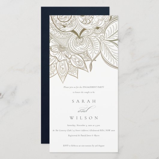 Classy  Paisley Ivory Gold Verloving Invite Bedankkaart (Voorkant / Achterkant)