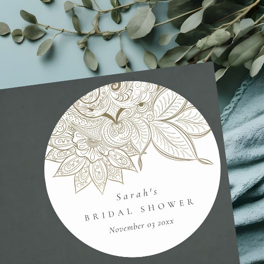 Classy  Paisley Ivory Gold Vrijgezellenfeest Ronde Sticker