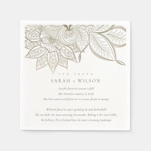 Classy  Paisley Ivory Gold Wedding Fun Facts Servet (Voorkant)