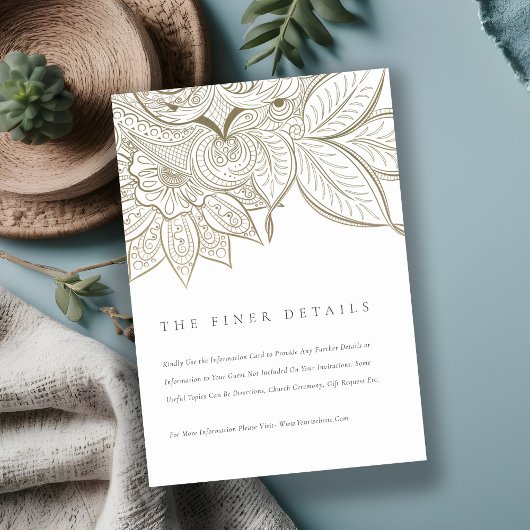 Classy  Paisley Ivory Gold Wedding - Gegevens Informatiekaartje