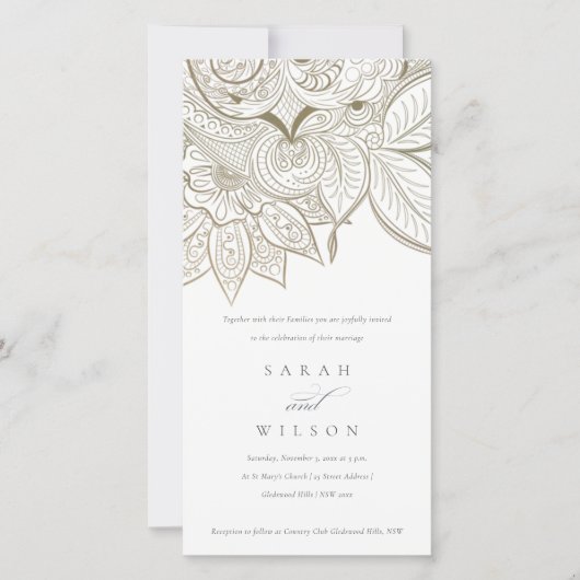 Classy  Paisley Ivory Gold Wedding Invite Bedankkaart (Voorkant)