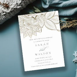 Classy  Paisley Ivory Gold Wedding Invite Bedankkaart