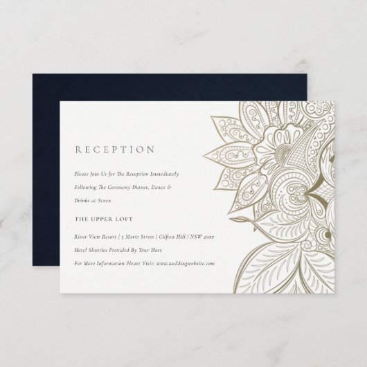 Classy  Paisley Ivory Gold Wedding Reception Informatiekaartje (Voorkant / Achterkant)