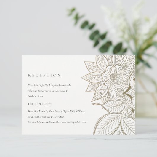 Classy  Paisley Ivory Gold Wedding Reception Informatiekaartje (Staand voorkant)