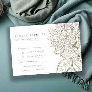 Classy  Paisley Ivory Gold Wedding RSVP Informatiekaartje