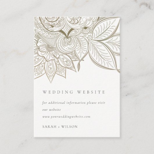 Classy  Paisley Ivory Gold Wedding Website Informatiekaartje (Voorkant)