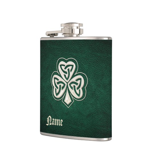 Classy parel lucky shamrock leer gepersonaliseerd heupfles (Links)
