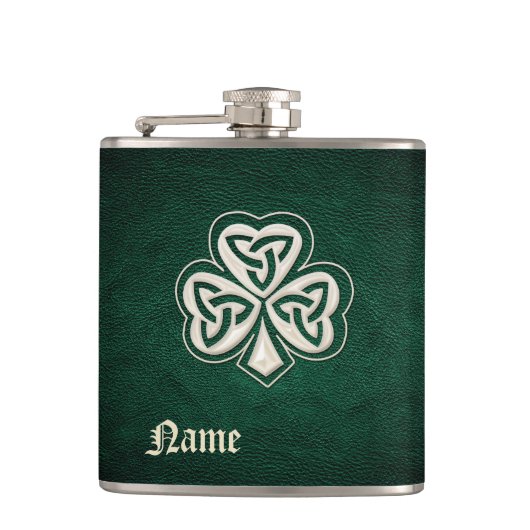 Classy parel lucky shamrock leer gepersonaliseerd heupfles (Voorkant)