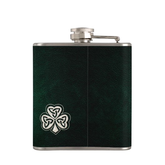 Classy parel lucky shamrock leer gepersonaliseerd heupfles (Achterkant)