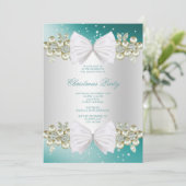 Classy Pareltjes & Bow Blauwgroen Kerst Kaart (Staand voorkant)