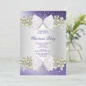 Classy Pareltjes & Bow Blue Christmas Kaart (Staand voorkant)