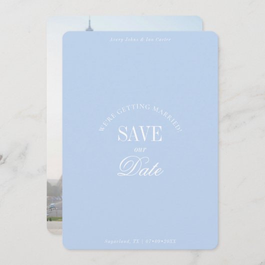 Classy Pastel Blue Elegant Save the Date Card (Voorkant / Achterkant)