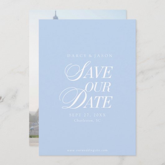 Classy Pastel Blue Elegant Save the Date Card (Voorkant / Achterkant)