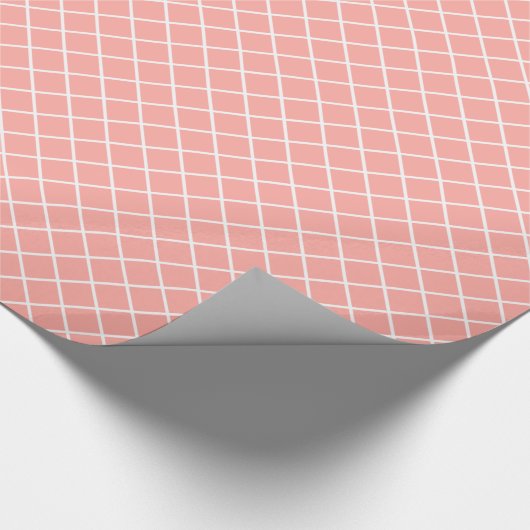 Classy Pastel Coral Oranje White Check Pattern Cadeaupapier (Hoek)