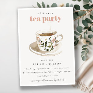 Classy Pastel Floral Tea Cup Christmas Tea Party Kaart