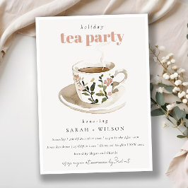 Classy Pastel Floral Tea Cup Holiday Tea Party Kaart