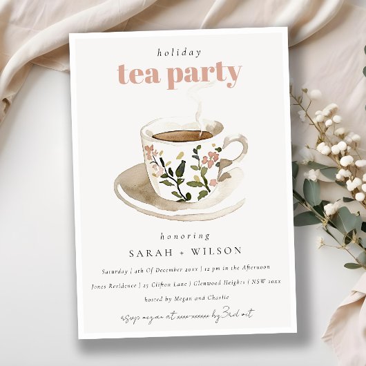 Classy Pastel Floral Tea Cup Holiday Tea Party Kaart