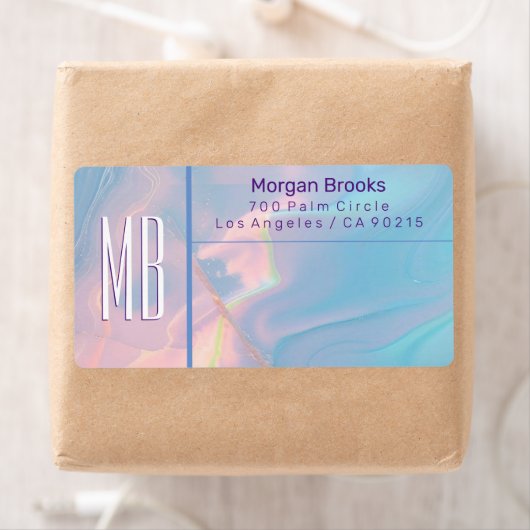 Classy pastel marmeren monogram adres etiket (Insitu)