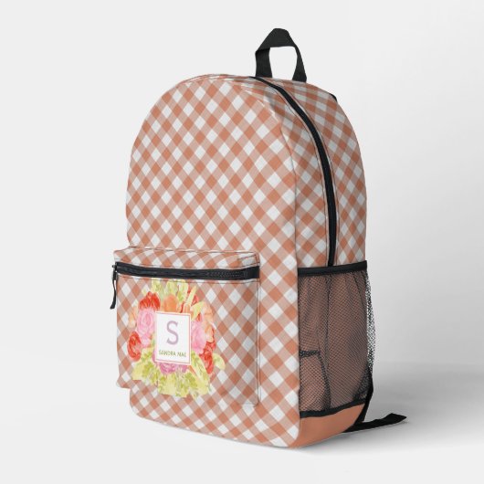 Classy Pastel Peach Sinaasappel Check Pattern Bedrukte Rugzak (Achterkant Hoek Rechts)