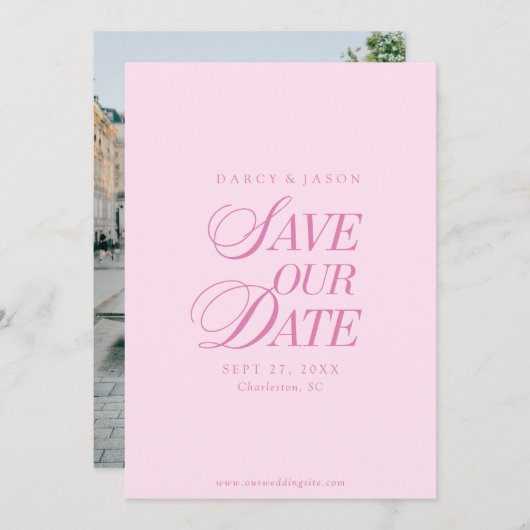 Classy Pastel Pink Elegant Save the Date Card (Voorkant / Achterkant)