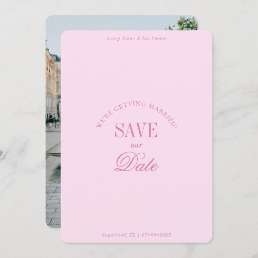 Classy Pastel Pink Elegant Save the Date Card (Voorkant / Achterkant)