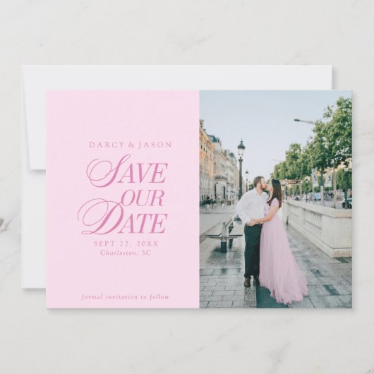 Classy Pastel Pink Elegant Save the Date Card (Voorkant)