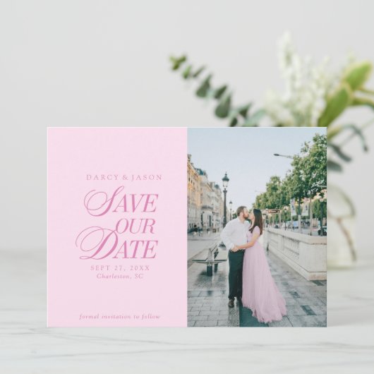 Classy Pastel Pink Elegant Save the Date Card (Staand voorkant)