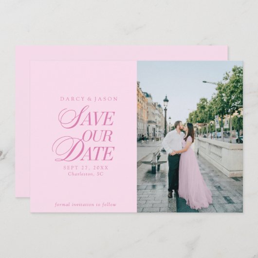 Classy Pastel Pink Elegant Save the Date Card (Voorkant / Achterkant)